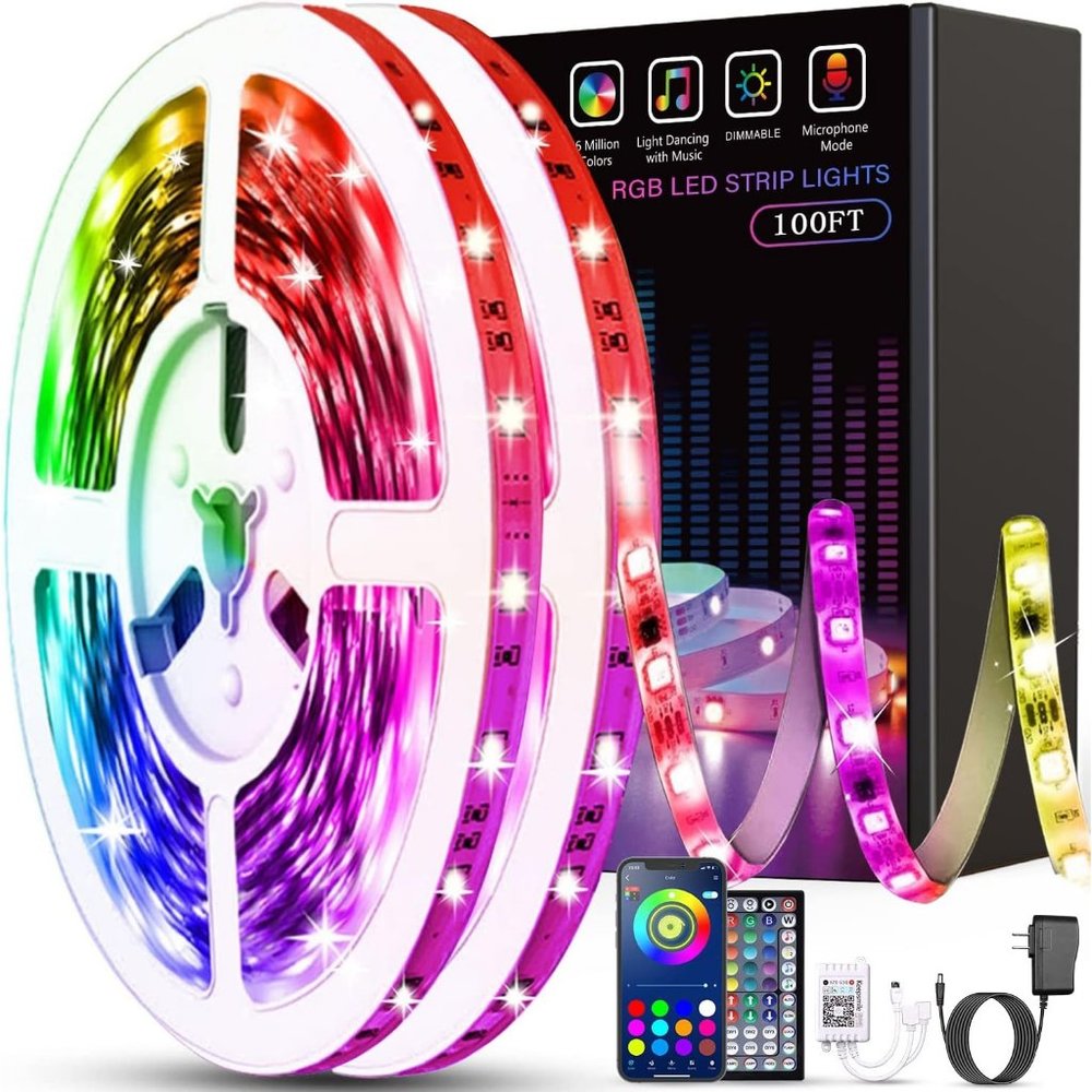2 Rolls of 50ft Music Sync Color Changing Remote App Control Lights Party Decor